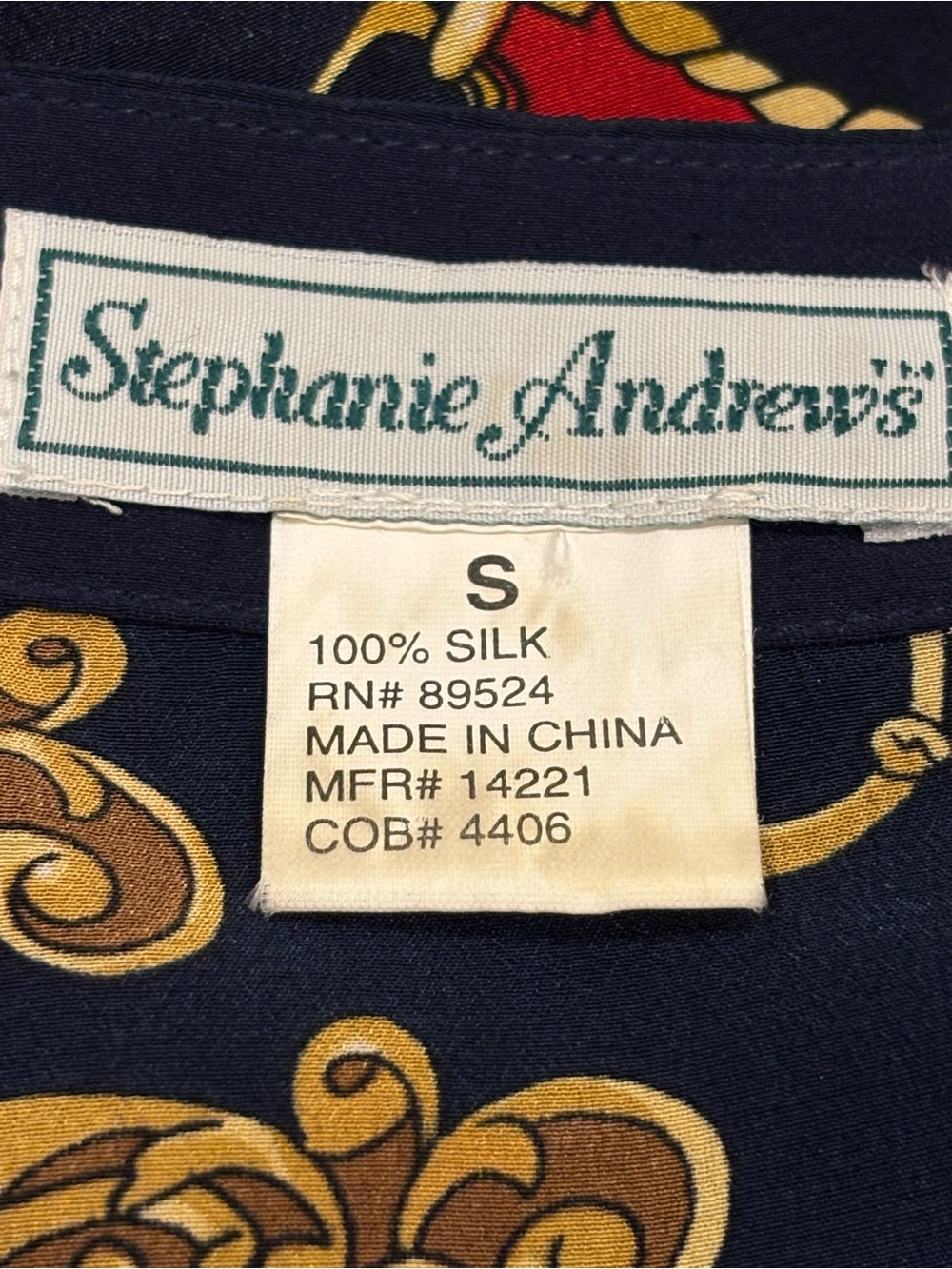 Stephanie Andrews Vintage 100% Silk Red/Black/Gold Button Up Blouse S - Picture 7 of 7